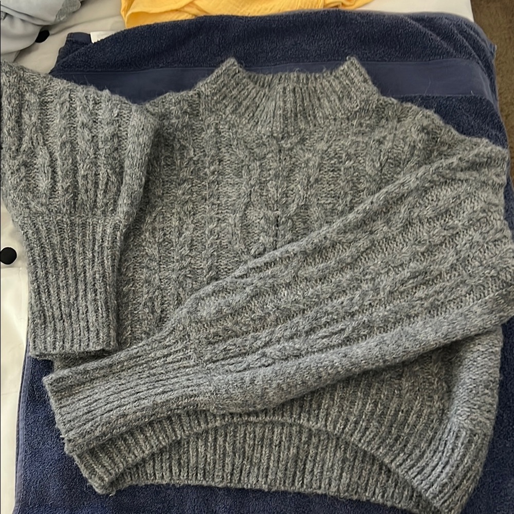 Cozy Gray Cable Knit Sweater